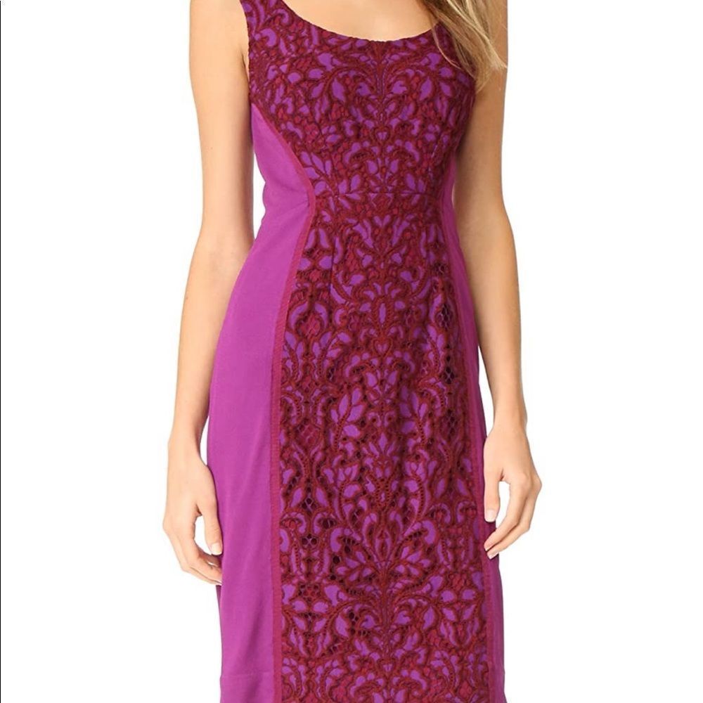 DIANE VON FURSTENBERG Geovana Lace Textured Sleeveless Purple Sheath Dress - Picture 13 of 15